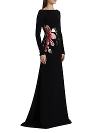 Sequined Floral Appliquè Long-Sleeve Gown