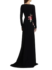 Sequined Floral Appliquè Long-Sleeve Gown