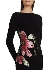 Sequined Floral Appliquè Long-Sleeve Gown