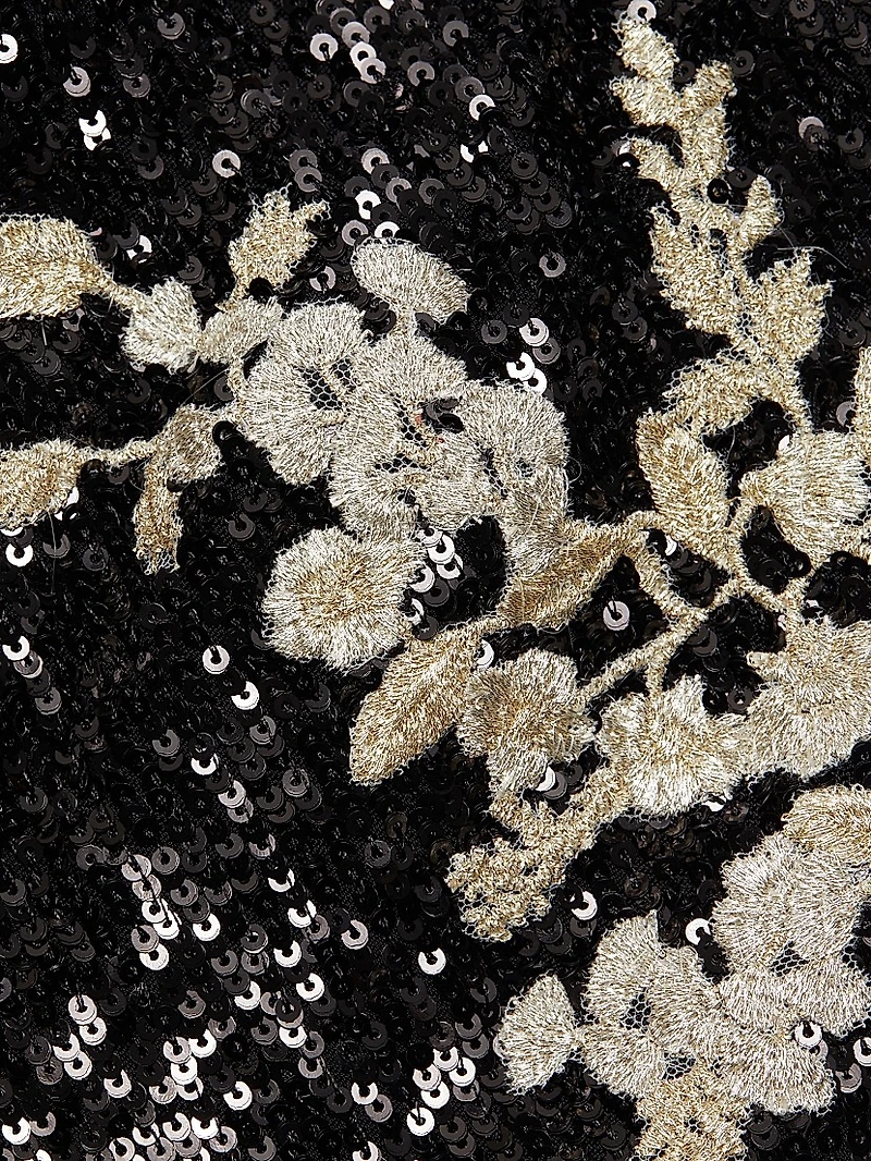 Sequined Floral Appliqué Halter Gown