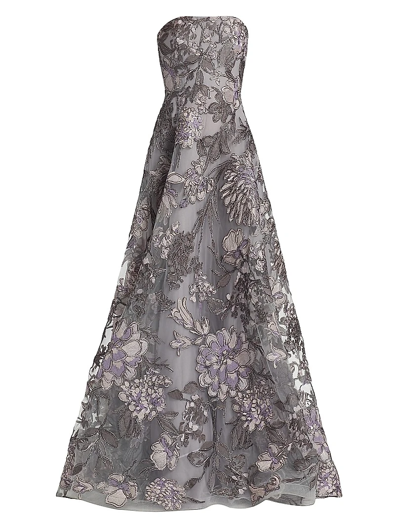 Floral Raffia Strapless Gown