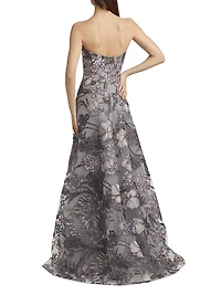 Floral Raffia Strapless Gown