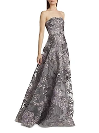 Floral Raffia Strapless Gown