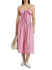 Mia Striped Bow Strapless Midi-Dress
