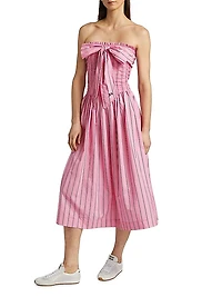 Mia Striped Bow Strapless Midi-Dress