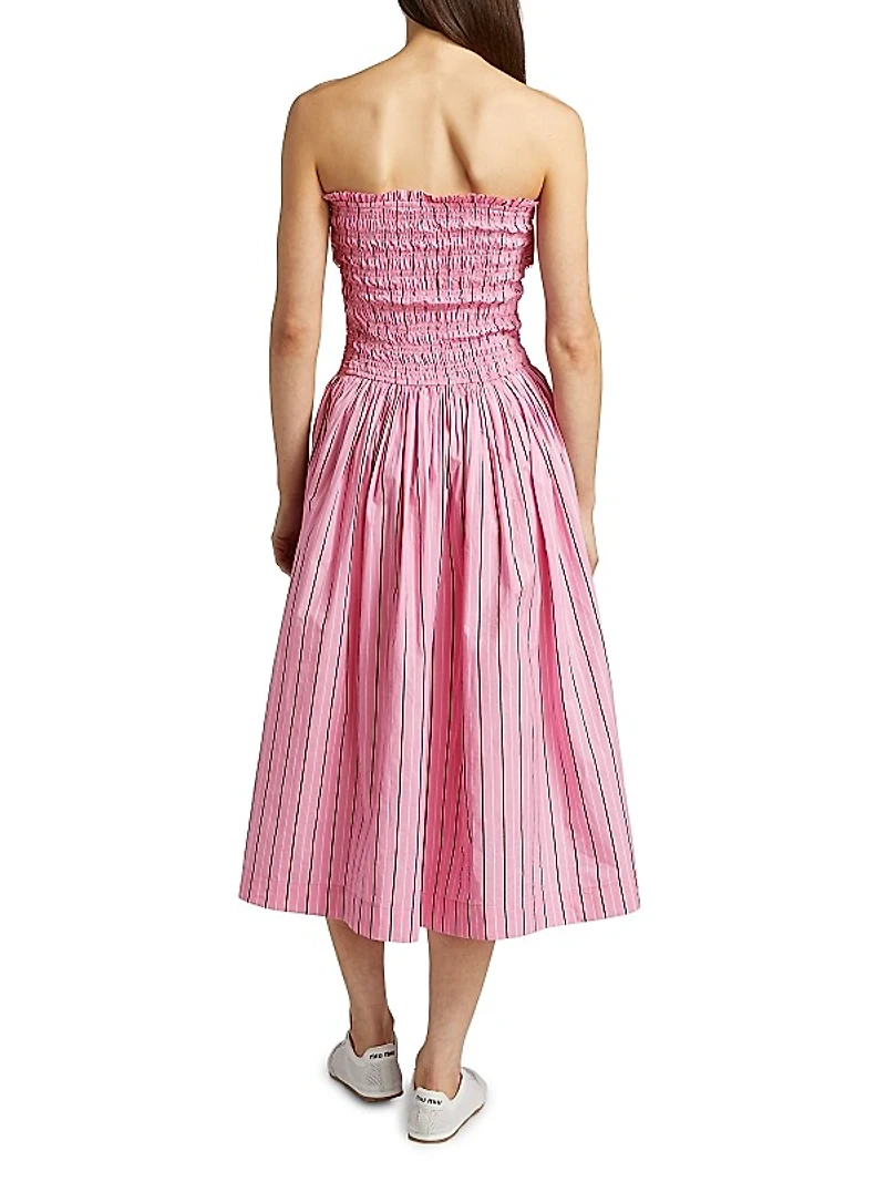 Mia Striped Bow Strapless Midi-Dress