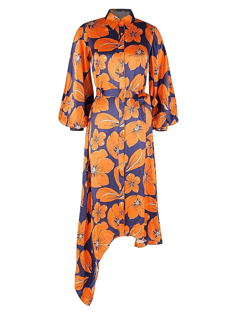 Cheery Blossom Silk Midi-Shirtdress