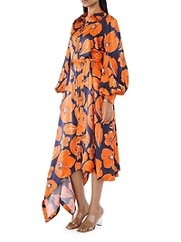 Cheery Blossom Silk Midi-Shirtdress