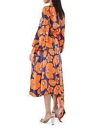 Cheery Blossom Silk Midi-Shirtdress