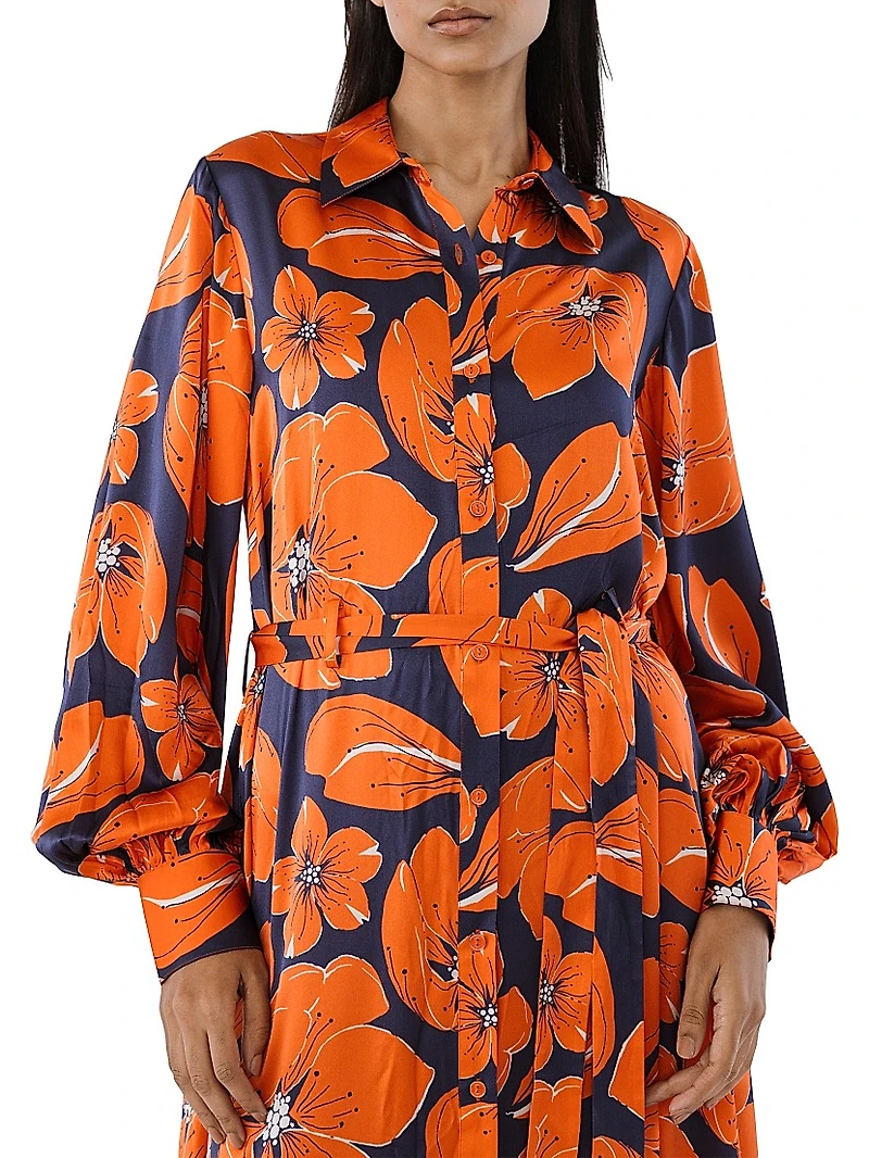 Cheery Blossom Silk Midi-Shirtdress