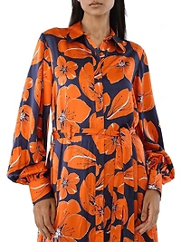 Cheery Blossom Silk Midi-Shirtdress