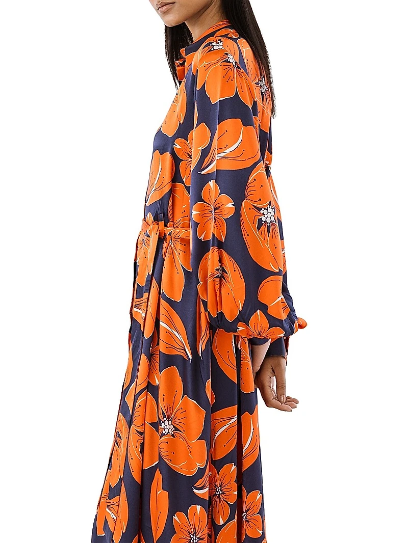 Cheery Blossom Silk Midi-Shirtdress