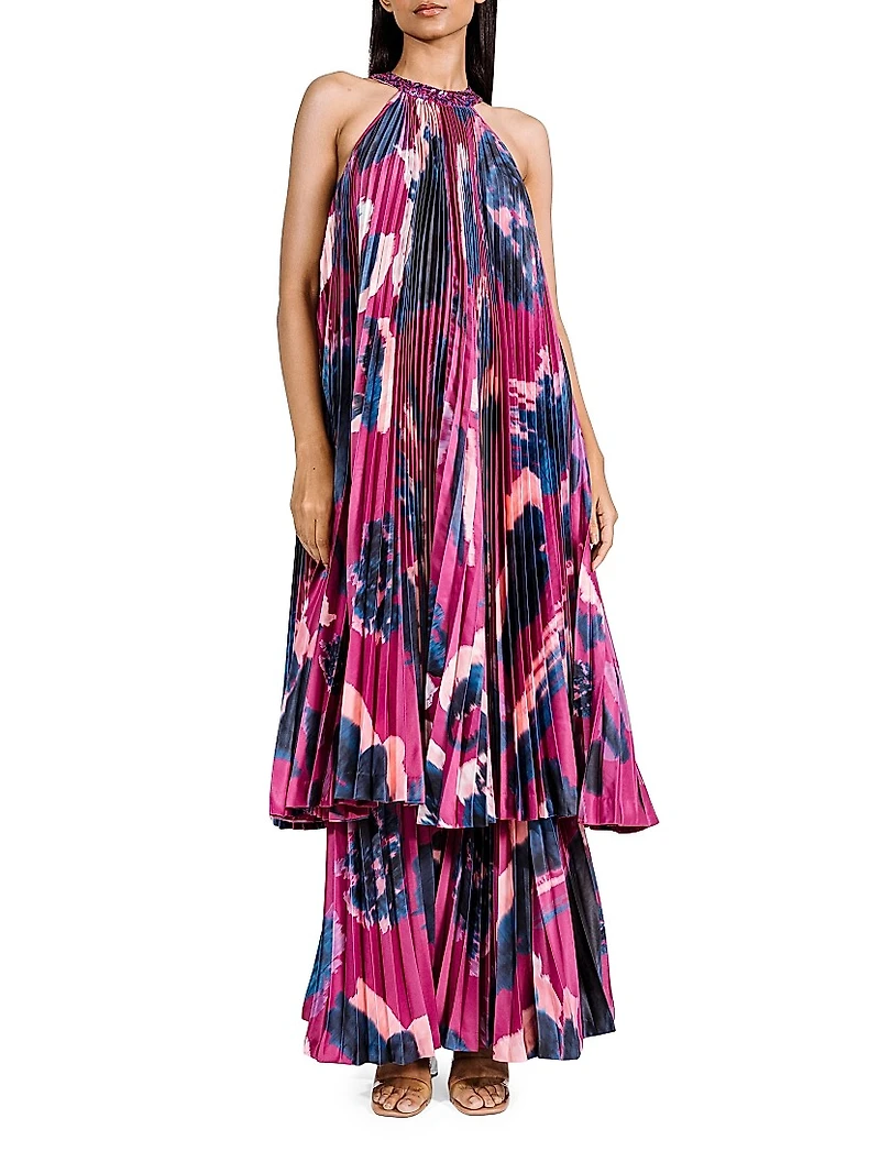 Pleated Halterneck Midi Dress