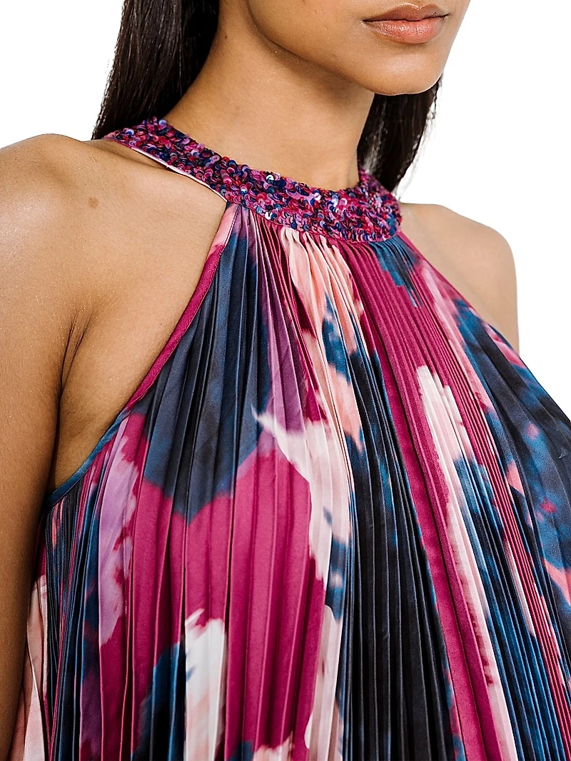 Pleated Halterneck Midi Dress