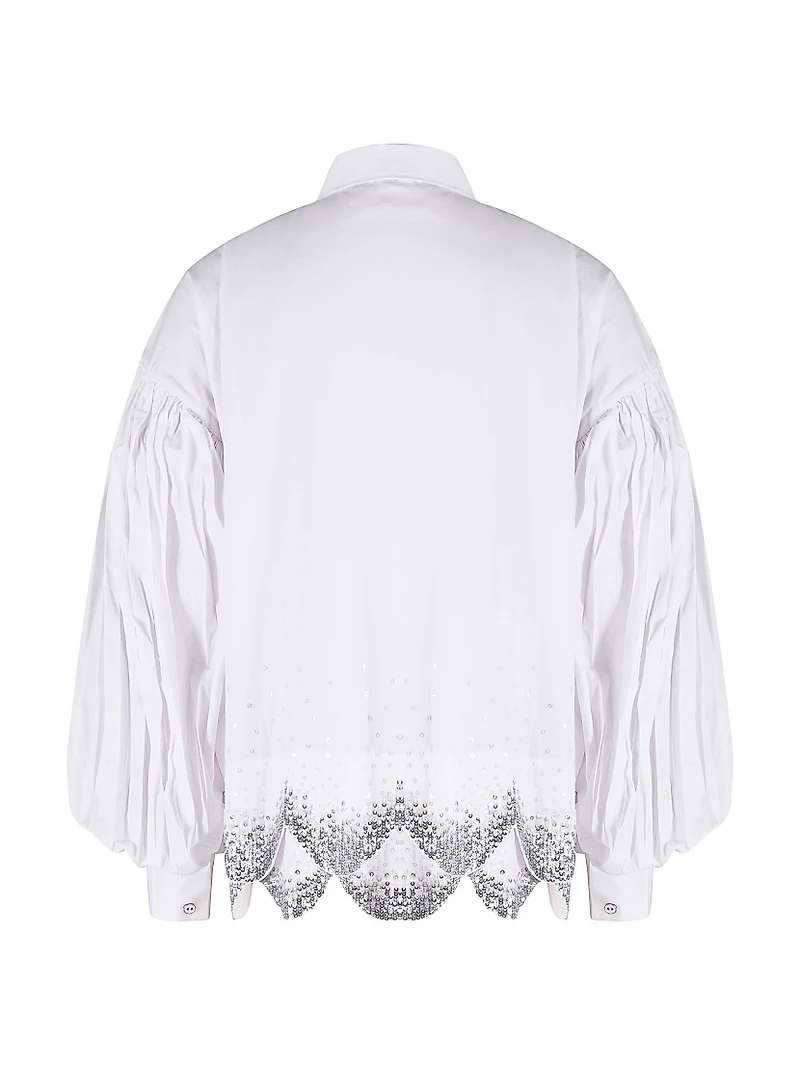 Cotton Scallop-Hem Oversized Shirt