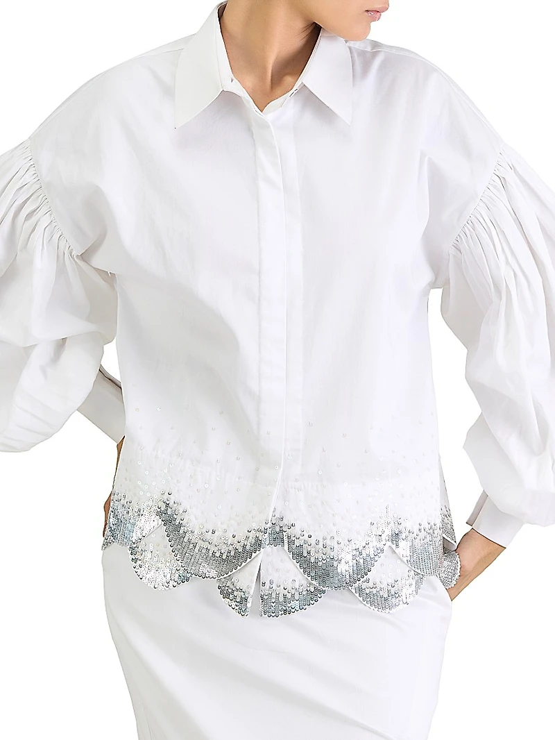 Cotton Scallop-Hem Oversized Shirt