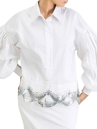 Cotton Scallop-Hem Oversized Shirt