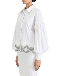 Cotton Scallop-Hem Oversized Shirt