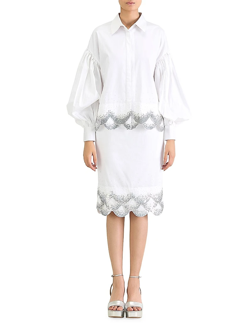 Cotton Scallop-Hem Oversized Shirt