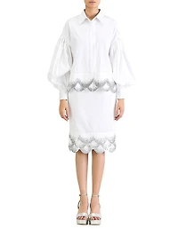 Cotton Scallop-Hem Oversized Shirt