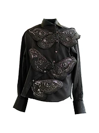 Wing Appliqué Cotton Asymmetric Shirt
