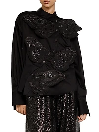 Wing Appliqué Cotton Asymmetric Shirt