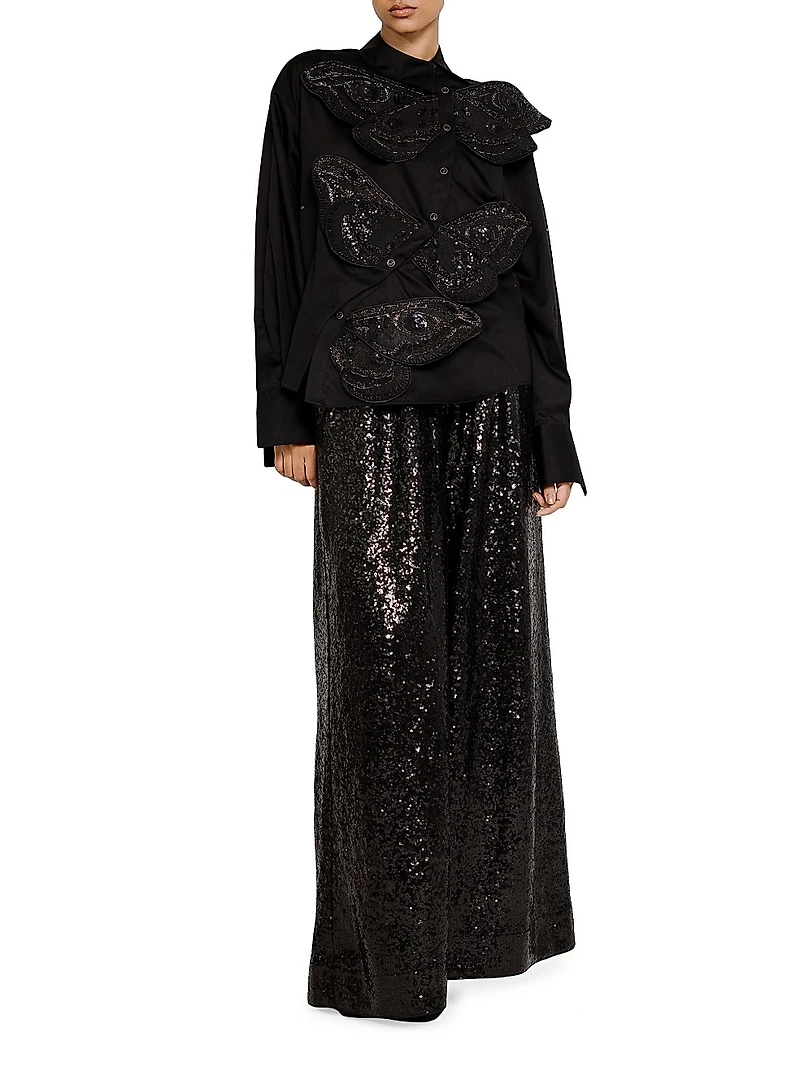 Wing Appliqué Cotton Asymmetric Shirt