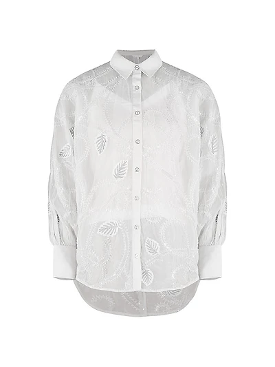 Tendril-Embroidered Silk Shirt