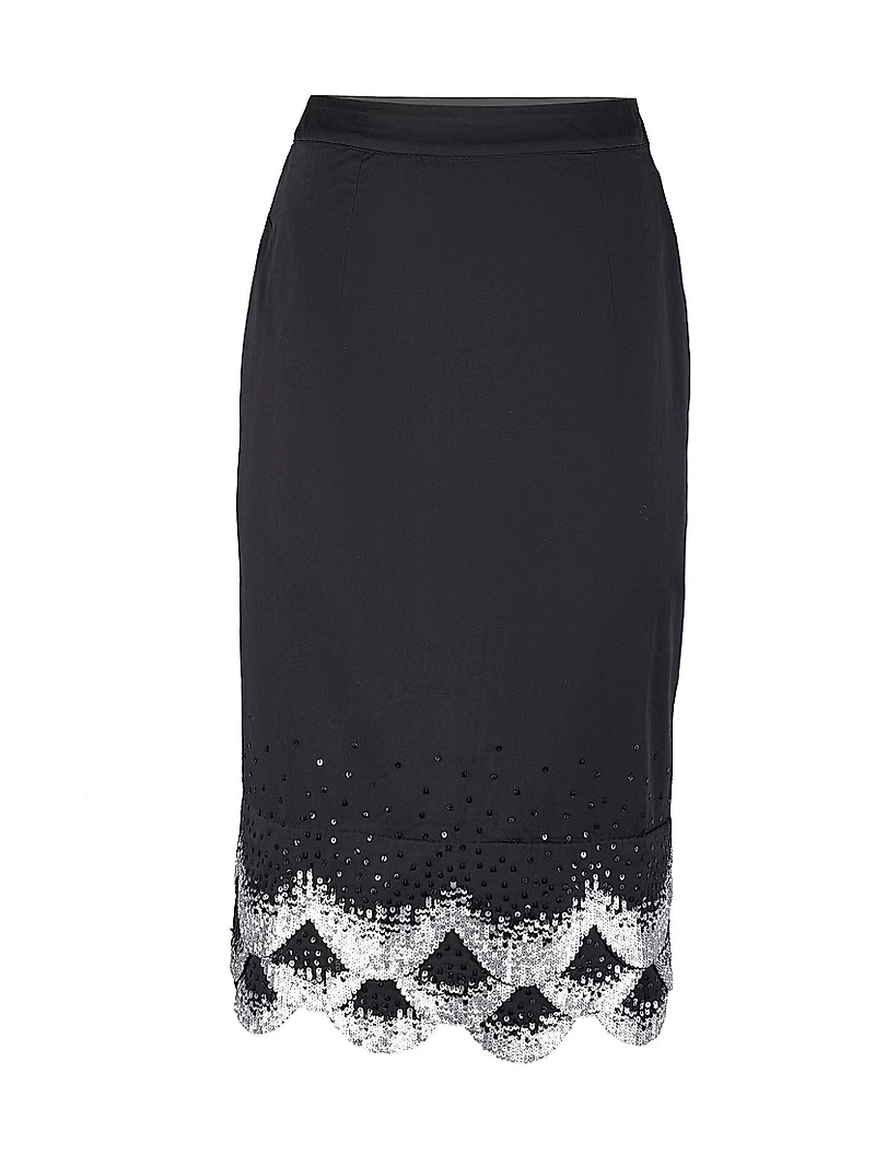 Scalloped Sequined-Hem Pencil Skirt