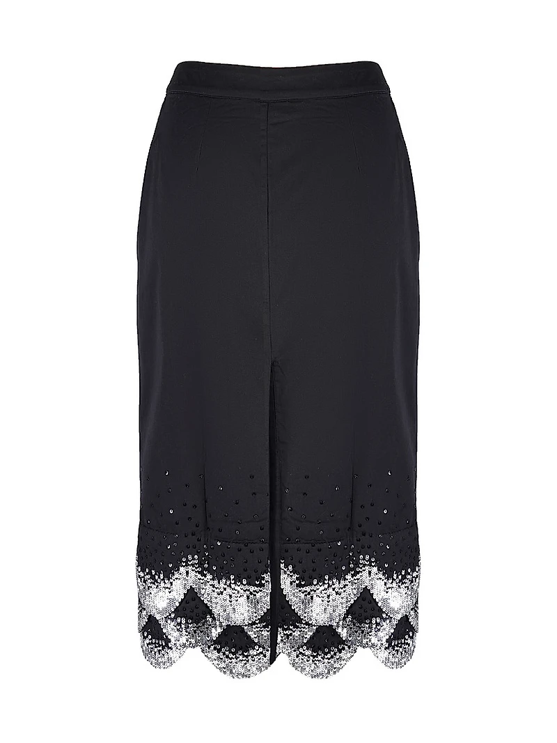 Scalloped Sequined-Hem Pencil Skirt