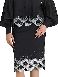 Scalloped Sequined-Hem Pencil Skirt