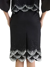 Scalloped Sequined-Hem Pencil Skirt