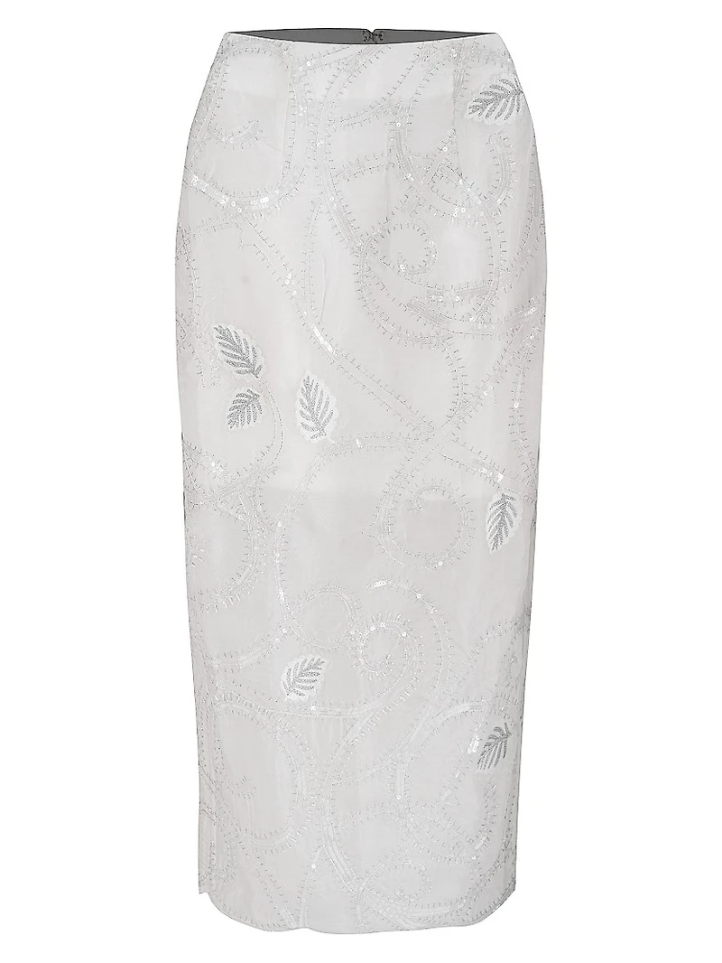 Embroidered Silk Organza Midi-Skirt