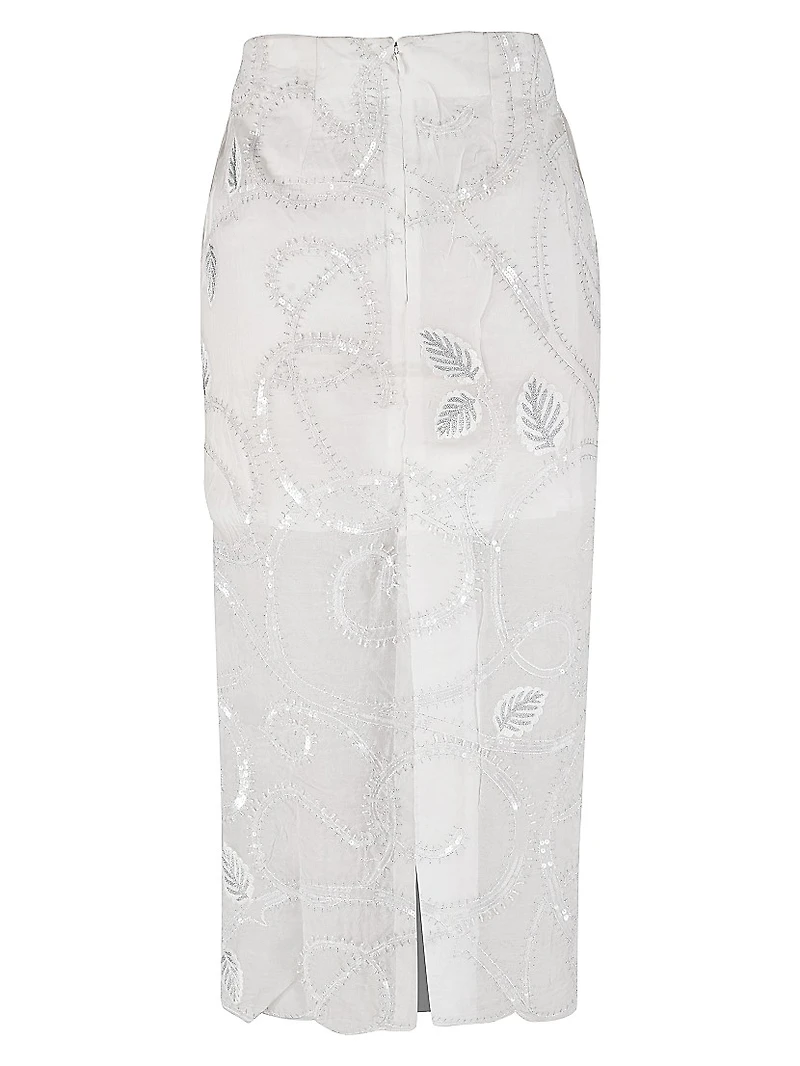 Embroidered Silk Organza Midi-Skirt