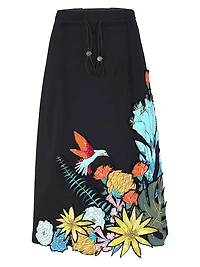 Floral Appliqué A-Line Midi-Skirt