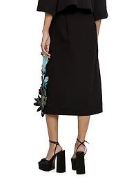 Floral Appliqué A-Line Midi-Skirt