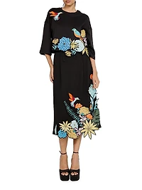 Floral Appliqué A-Line Midi-Skirt