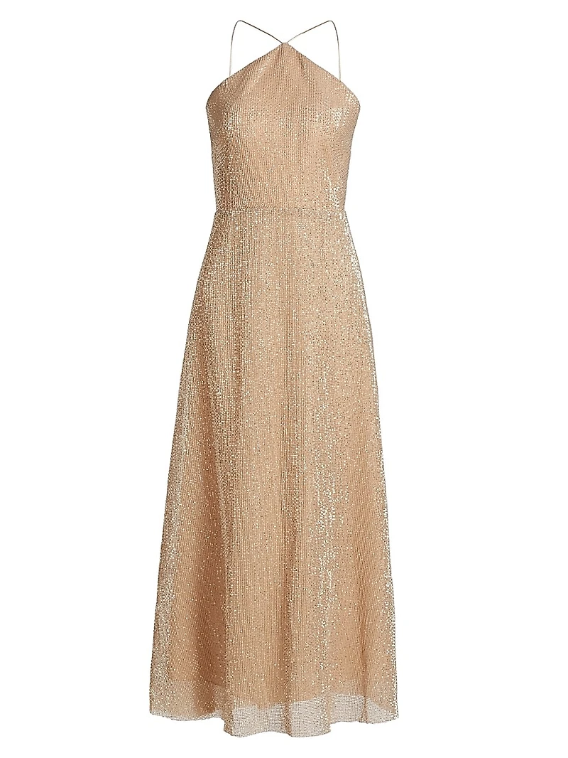 Denise Sequined Halter Cocktail Dress