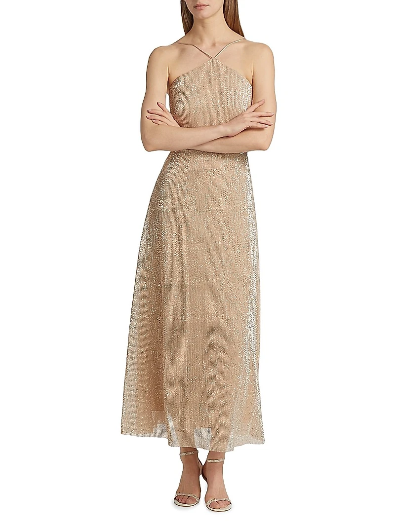 Denise Sequined Halter Cocktail Dress