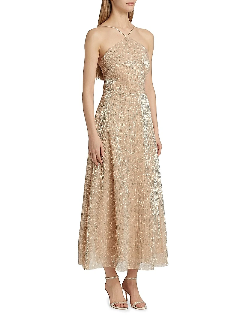 Denise Sequined Halter Cocktail Dress