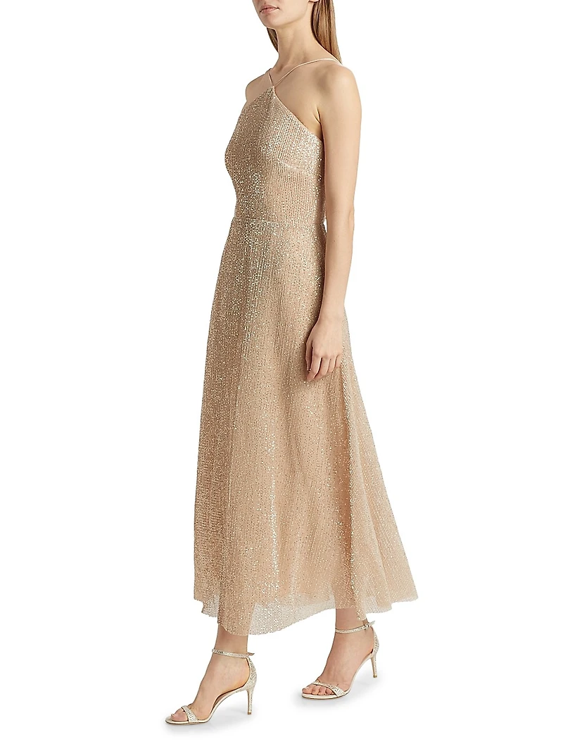 Denise Sequined Halter Cocktail Dress