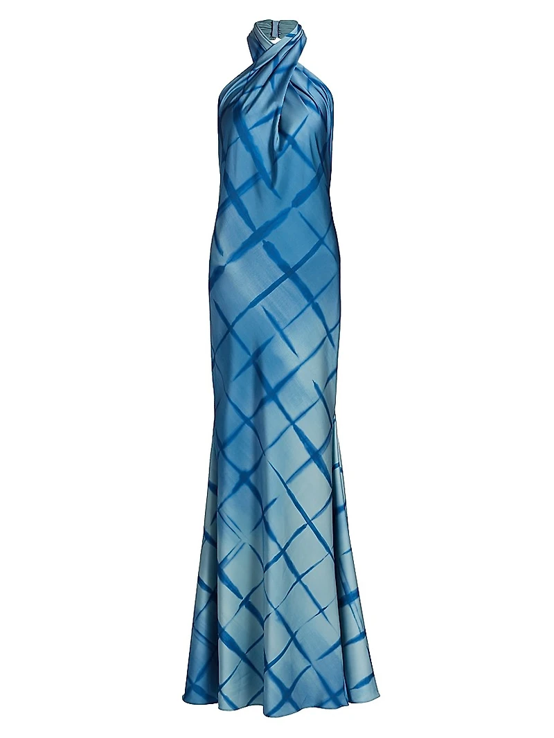 Corinne Printed Satin Halter Gown