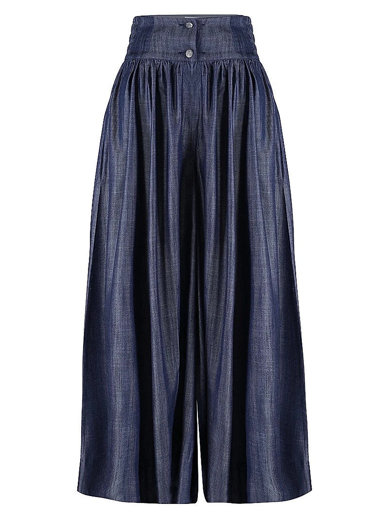 Contrast Stitch High-Rise Pleated Trousers