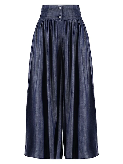 Contrast Stitch High-Rise Pleated Trousers