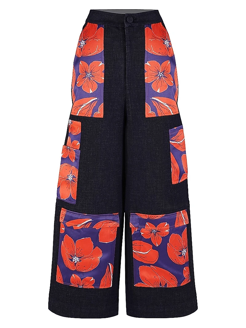 Floral Cargo Pocket Wide-Leg Trousers