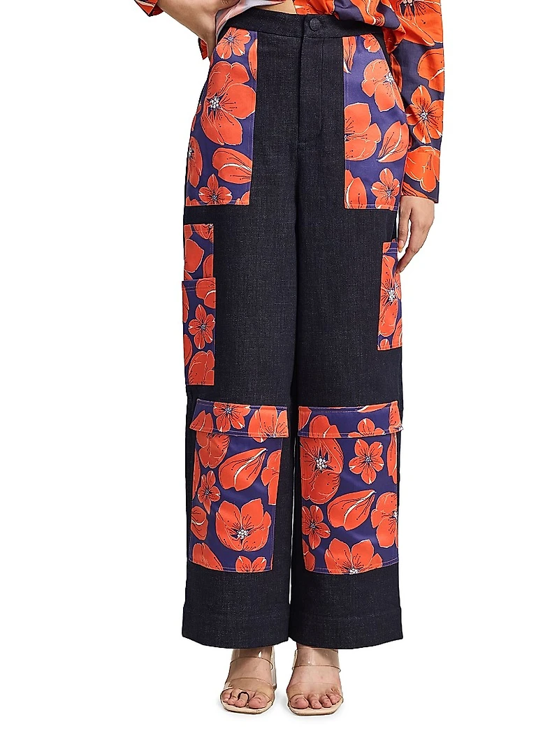 Floral Cargo Pocket Wide-Leg Trousers
