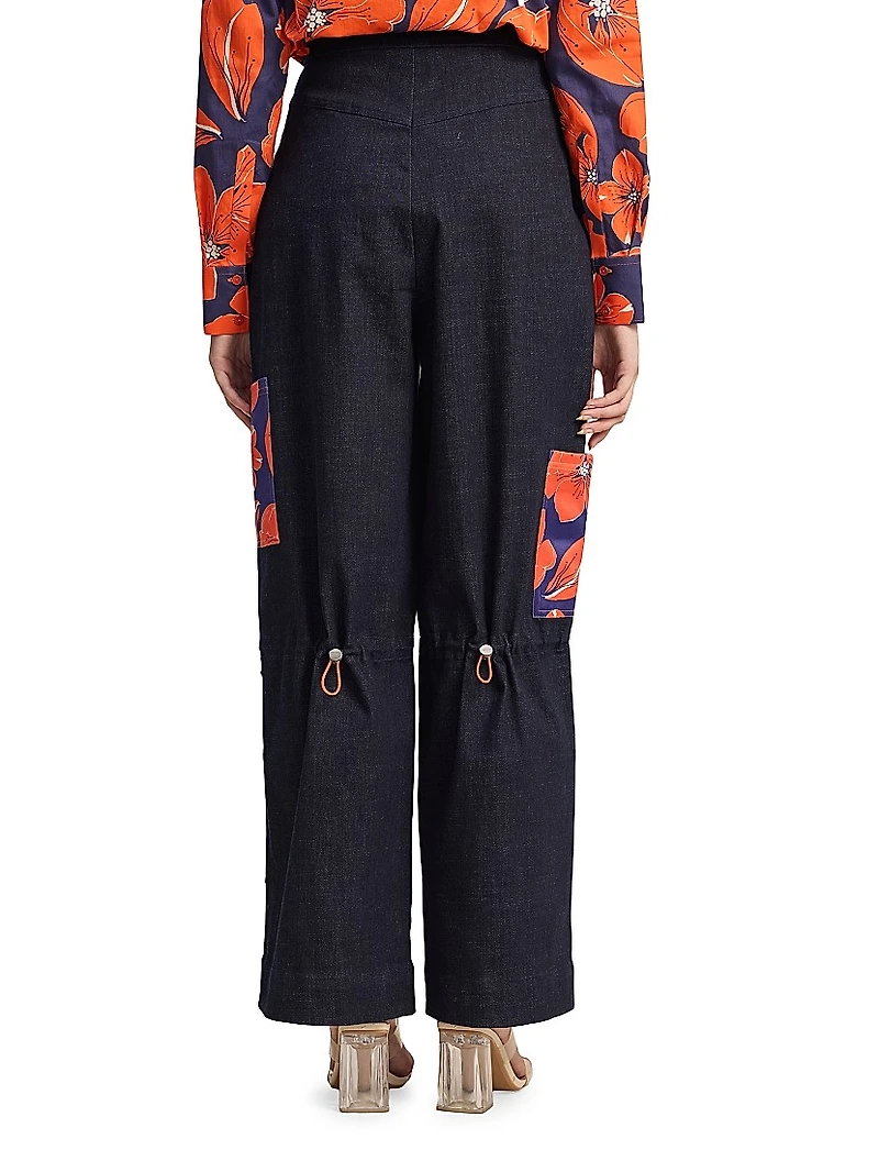 Floral Cargo Pocket Wide-Leg Trousers