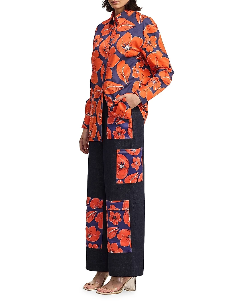 Floral Cargo Pocket Wide-Leg Trousers