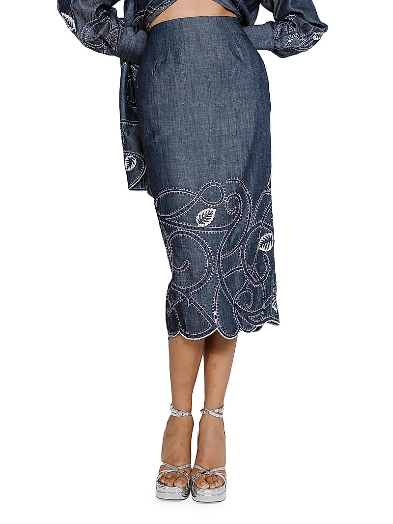 Embroidered Pencil Skirt