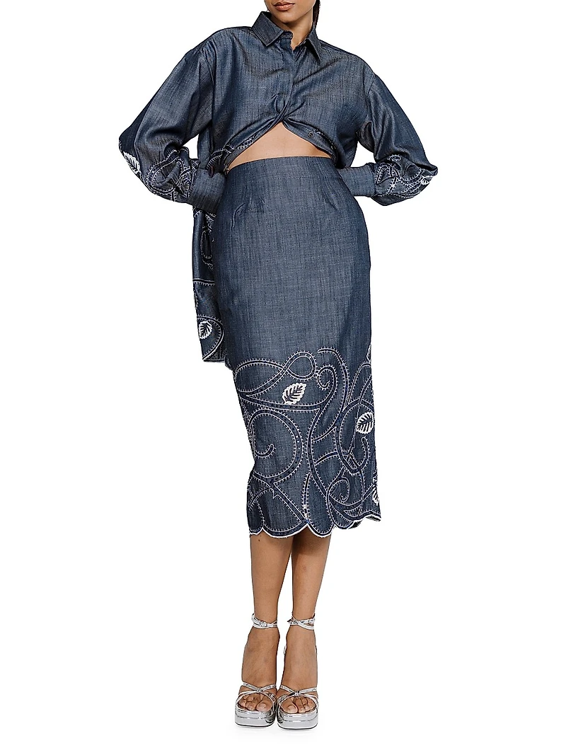 Embroidered Pencil Skirt